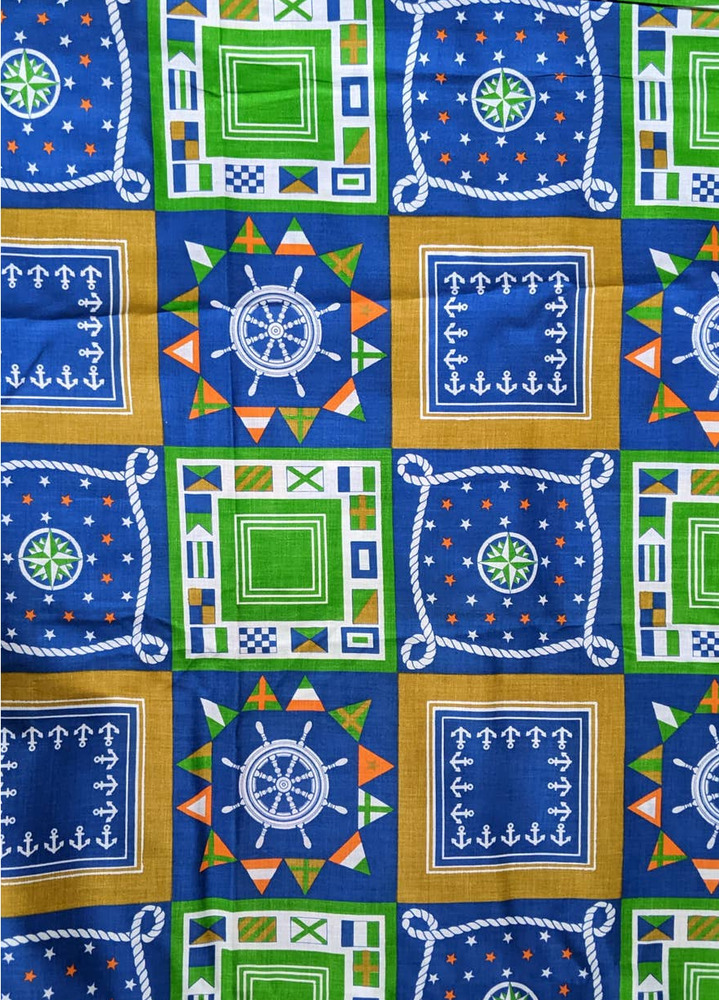 Vintage Nautical Novelty Print Cotton Woven Fabric Flags Anchors Quilting Sewing